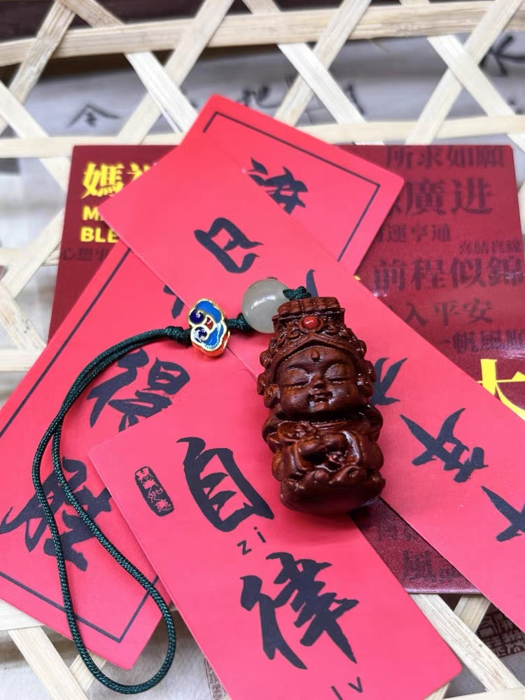 檀木卡通妈祖挂件｜过炉开光·紫檀黄金檀可选·妈祖娘娘加持可爱护身符
